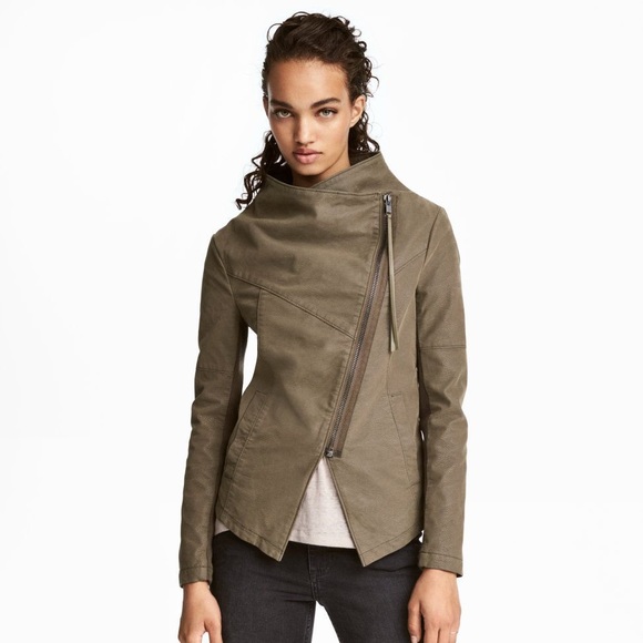 H&M Olive Green Moto Zip Up Biker Jacket
